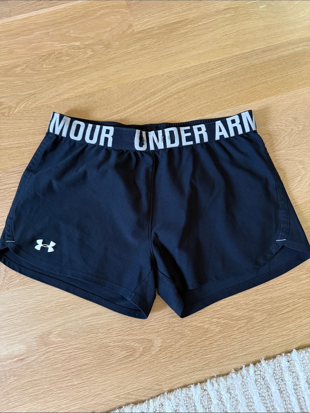 Under Armour Black Women's Athletic Shorts with White Logo Waistband